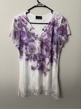 Women’s Brittany Black White Purple Floral Lace Overlay Top